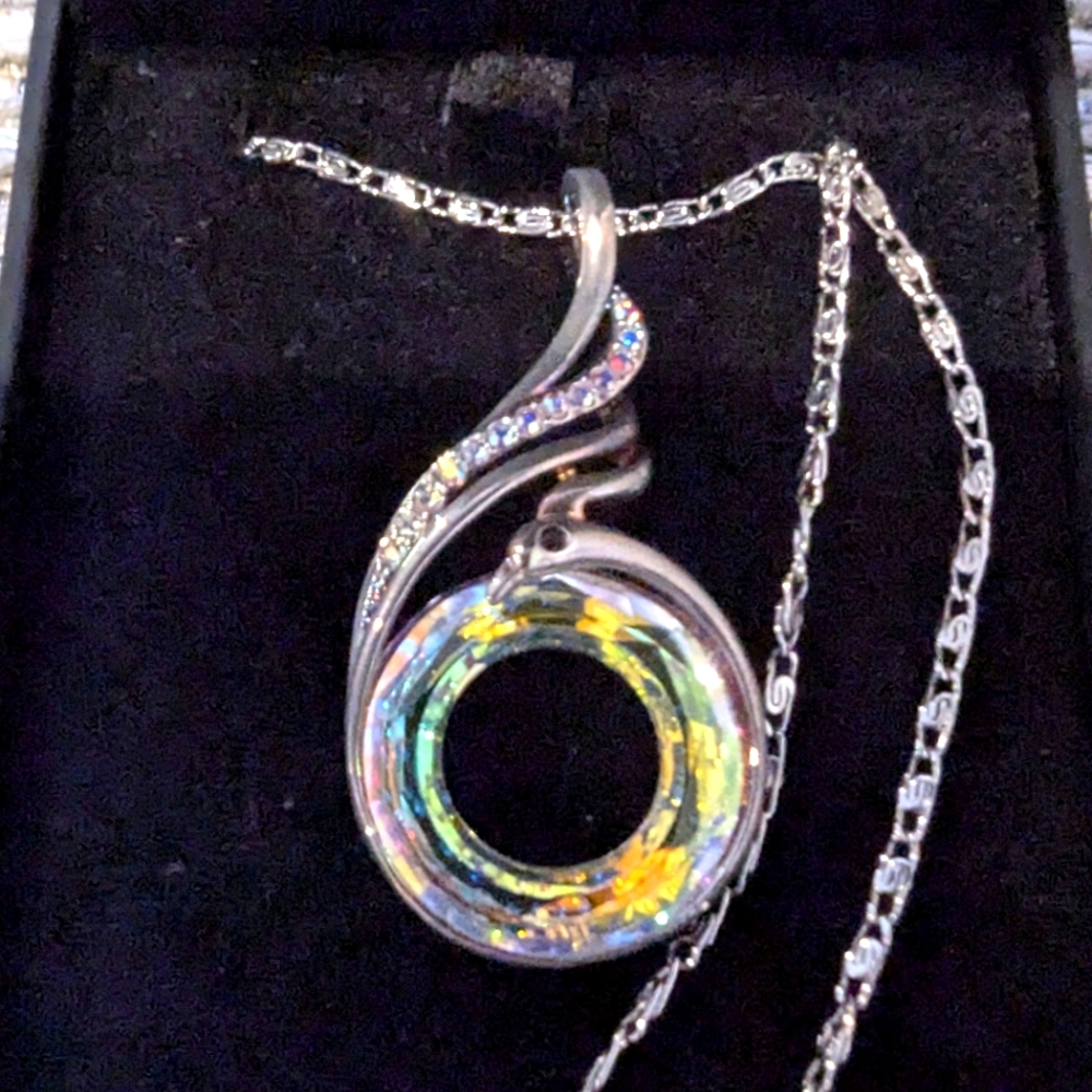 Silver Pendant Phoenix Crystal Necklace with Iridescent Accents